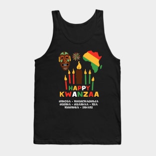 Happy Kwanzaa, Cultural Celebration. African mask and the African continent Tank Top